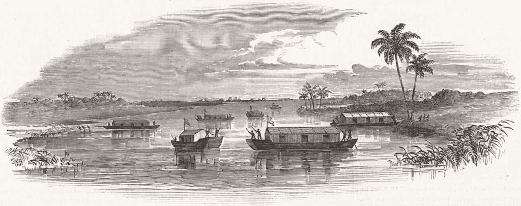 PAKISTAN. Troops crossing the Ravee 1849 old antique vintage print picture